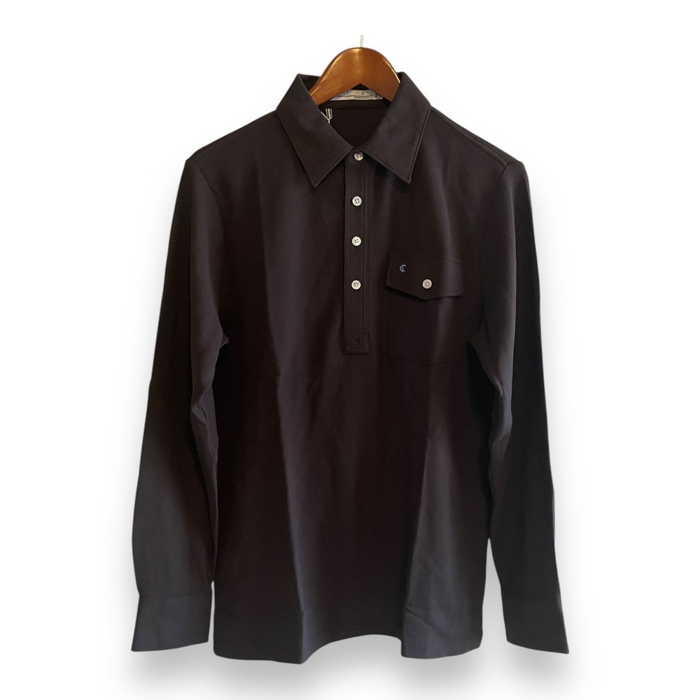 Criquet Mens Long Sleeve Players Shirt Espresso Brown Pima Cotton Polo Small NWT